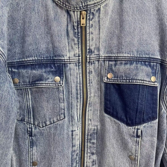 Herren Relaxed Denim-Utility-Jacke mit Stehkragen und kontrastierter Brusttasche Nord Taschen