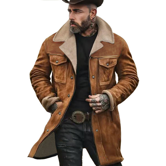 Herren Langer Sherpa-Mantel mit Kunstfellfutter und Wildlederoptik Nord Taschen