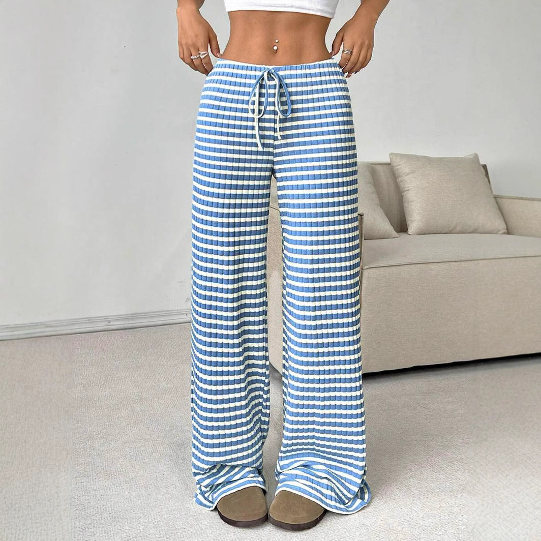 Damen lässige Palazzo-Hose mit seitlichem Kordelzug und modernen Streifen