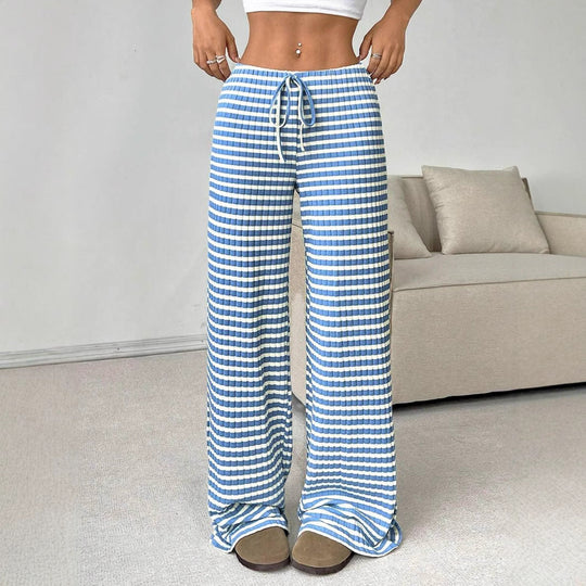 Damen lässige Palazzo-Hose mit seitlichem Kordelzug und modernen Streifen