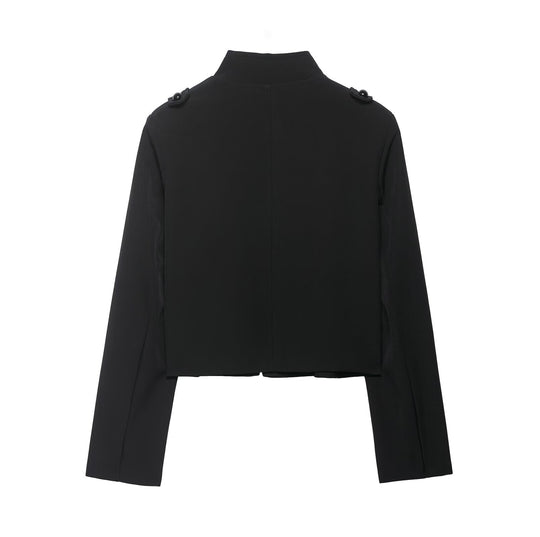 Damen Cropped Militärblazer mit Stehkragen und dekorativen Froschverschlüssen Nord Taschen