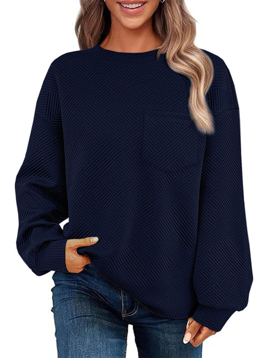 Damen Oversize Strukturstrick-Pullover mit Brusttasche Nord Taschen
