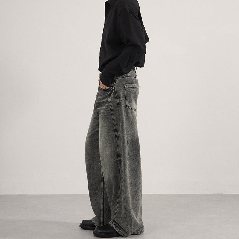 Herren Ultraweite vintagegewaschene Denim-Palazzohose mit tiefem Schritt und geradem Saum Nord Taschen