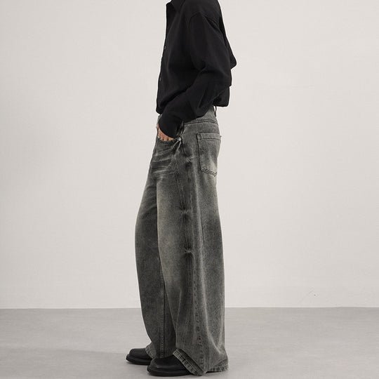Herren Ultraweite vintagegewaschene Denim-Palazzohose mit tiefem Schritt und geradem Saum Nord Taschen