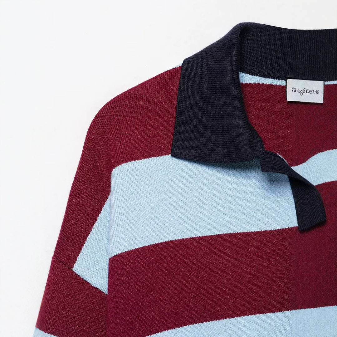 Damen Gestreifter Rugby-Pullover mit Polokragen und V-Ausschnitt Nord Taschen
