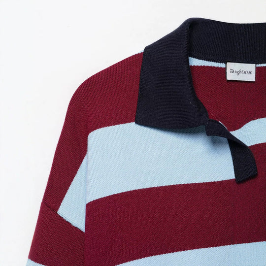 Damen Gestreifter Rugby-Pullover mit Polokragen und V-Ausschnitt Nord Taschen