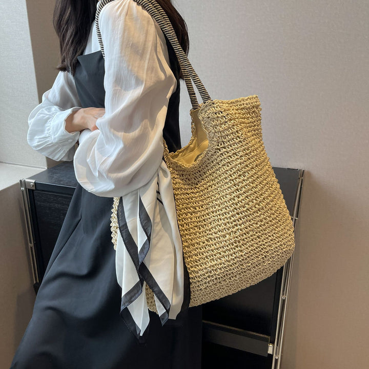 Damen trendige Strohtasche mit modischem Kordelzug Nord Taschen