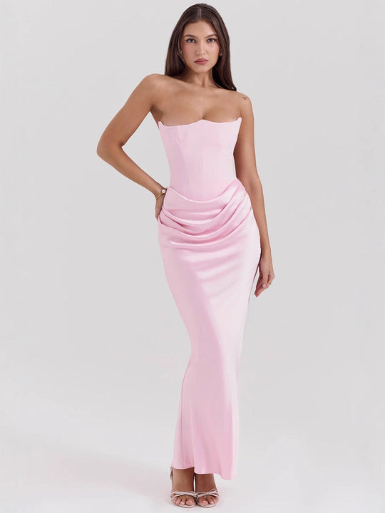 Damen Elegantes bodenlanges Kleid mit schimmerndem Taillenschnitt und gerafftem Rock