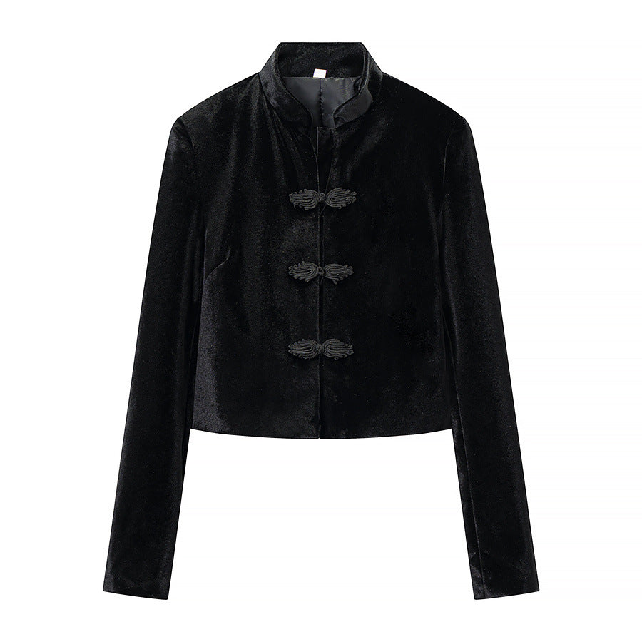 Damen Zweiteiliges Ensemble aus Kurzjacke mit Mandarin-Kragen und hochtaillierter Faltenhose Nord Taschen