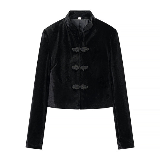 Damen Zweiteiliges Ensemble aus Kurzjacke mit Mandarin-Kragen und hochtaillierter Faltenhose Nord Taschen