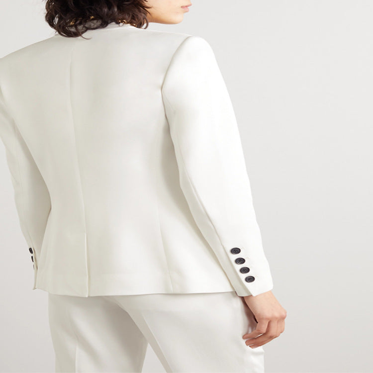 Damen Zweiteiliges Tailoring-Set aus Stretchkrepp mit offenem Longblazer und verkürzter Zigarettenhose Nord Taschen