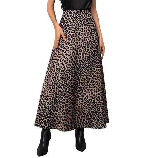 Damen Maxirock mit hohem Bund, ausgestellter A-Linie und markantem Leopardenprint Nord Taschen