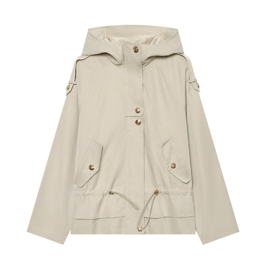 Damen leichter taillierbarer Kapuzen‑Parka mit Tunnelzug, Pattentaschen und Knopfleiste Nord Taschen