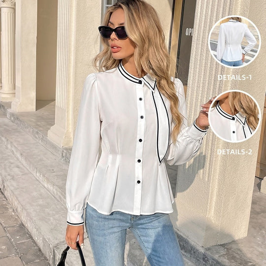 Damen Elegante Bluse mit Kontrastdetails Nord Taschen
