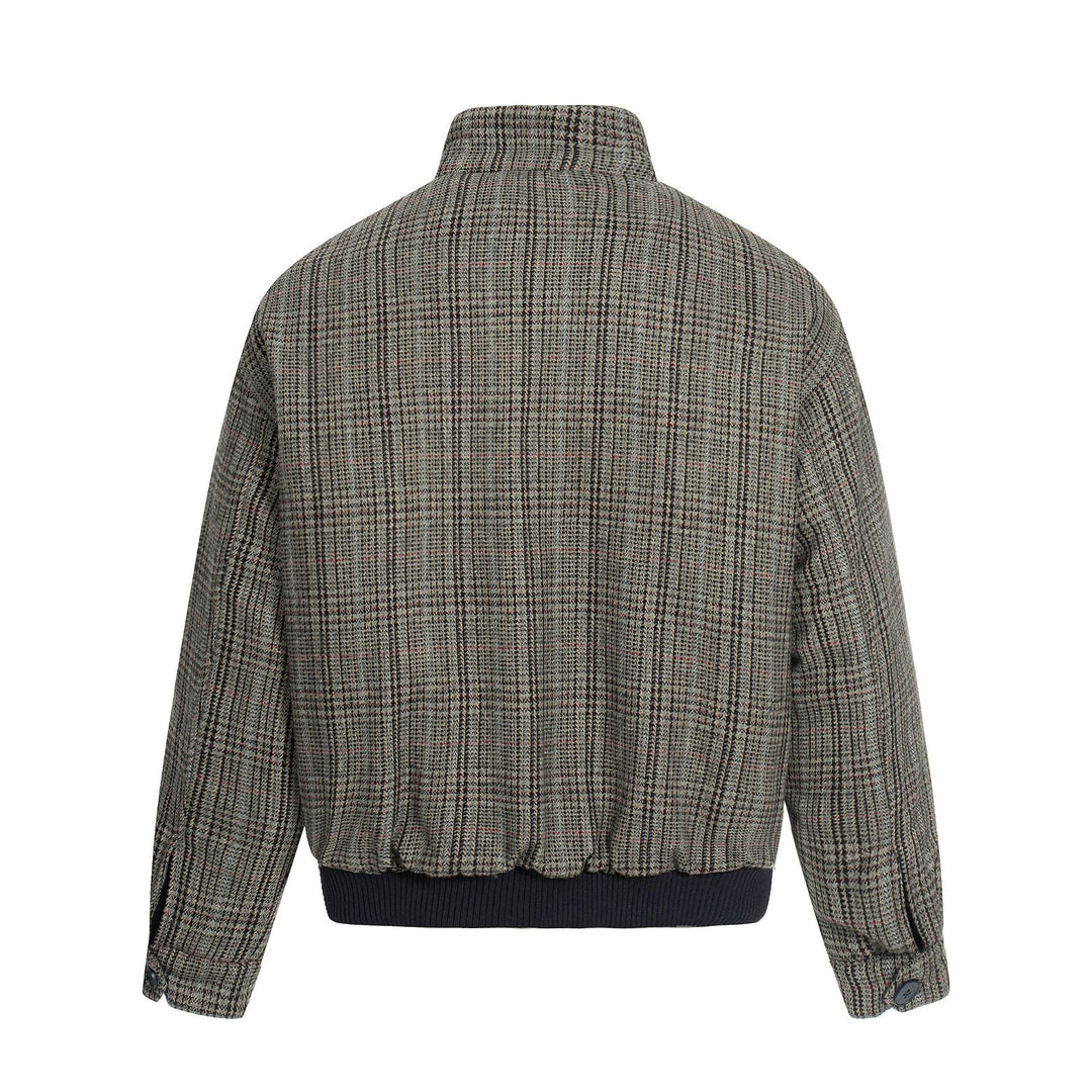 Herren Kurz geschnittener Glencheck-Blouson mit Funnelkragen und Rippenbund Nord Taschen