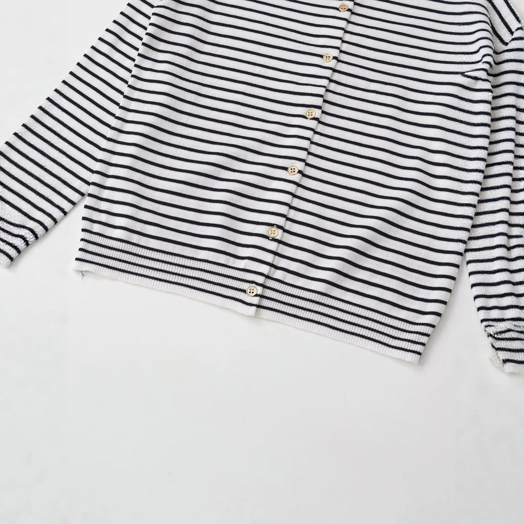 Damen Feinstrick-Cardigan mit maritimem Streifenmuster und Knopfleiste Nord Taschen
