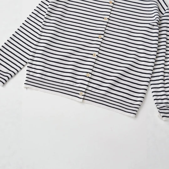 Damen Feinstrick-Cardigan mit maritimem Streifenmuster und Knopfleiste Nord Taschen