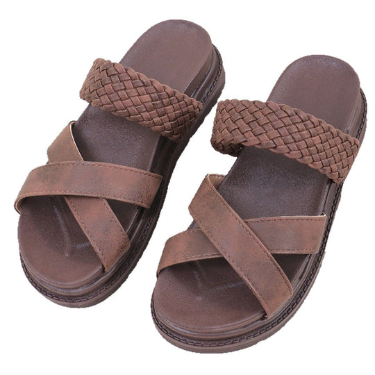 Damen Woven-Badesandalen mit Kreuzriemendesign und rutschfester Sohle