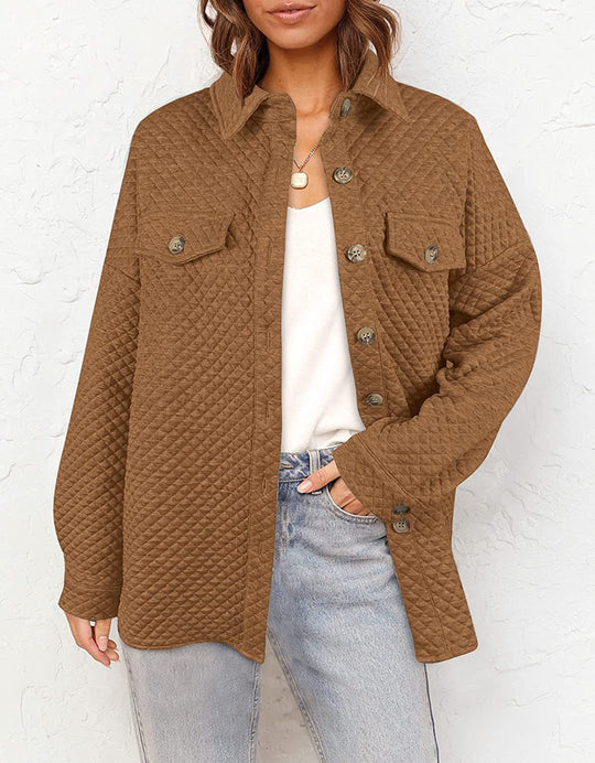 Damen Stepp-Hemdjacke mit kastiger Oversize-Passform und aufgesetzten Brusttaschen Nord Taschen