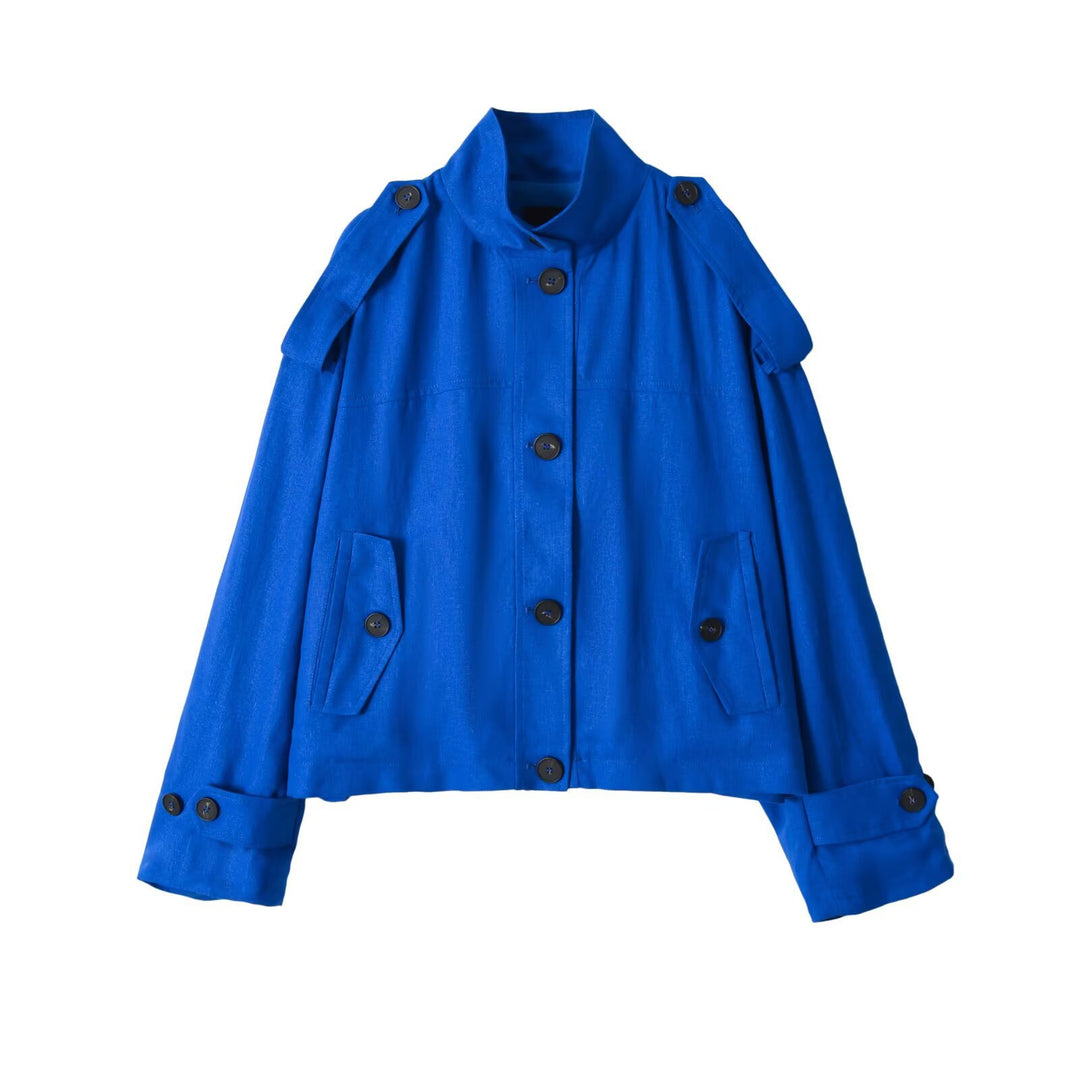 Damen Kurzer Trenchcoat mit Stehkragen und Schulterklappen Nord Taschen