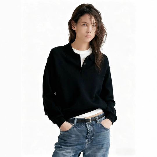 Damen Lässiger Polopullover aus weichem Strick Nord Taschen