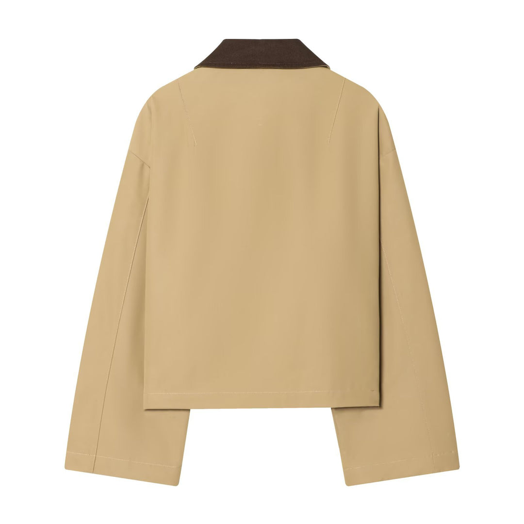 Damen Kurze Oversize-Harringtonjacke mit Kontrastkragen und aufgesetzten Taschen Nord Taschen
