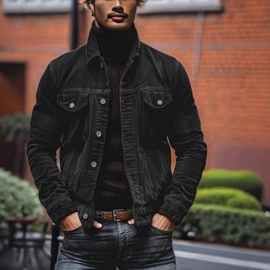 Herren Feincord-Truckerjacke mit Brustpattentaschen und taillierter Silhouette Nord Taschen