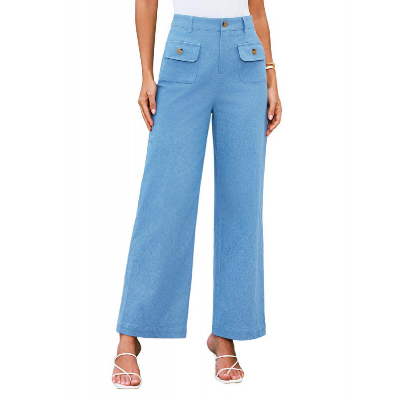 Damen High-Waist Palazzo-Hose mit aufgesetzten Knopf-Taschen Nord Taschen