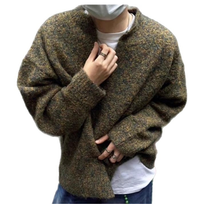 Herren Melangé Grobstrick-Pullover mit V-Schlitz und lockerem Oversize-Schnitt Nord Taschen