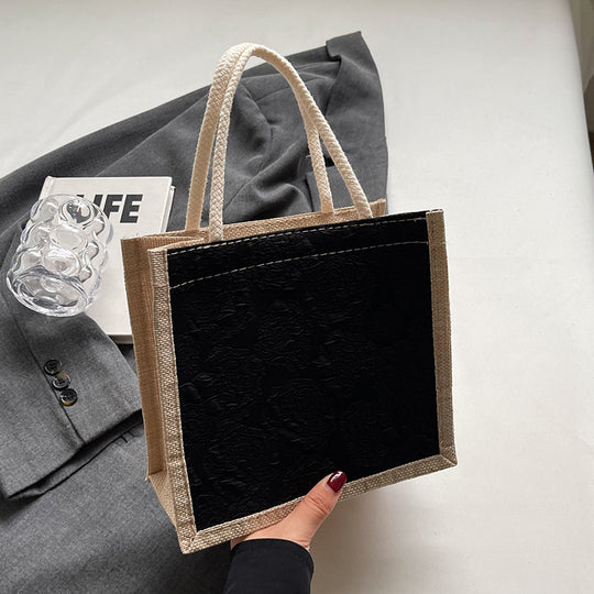 Damen Jute-Umhängetasche mit floralem Design und praktischem Buttonverschluss Nord Taschen