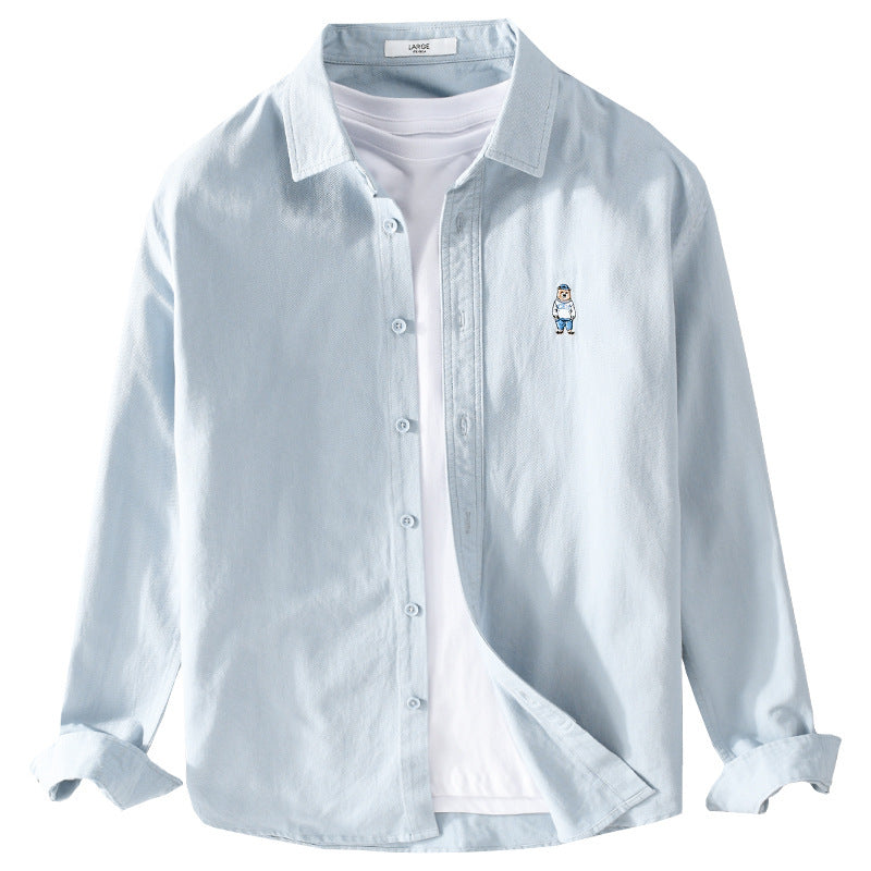 Herren Leichtes Hemd-Overshirt aus Baumwolltwill mit kleiner Figurenstickerei und kastigem Schnitt Nord Taschen