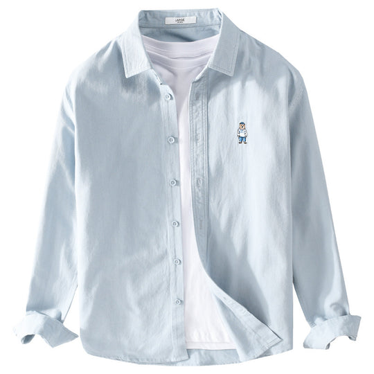 Herren Leichtes Hemd-Overshirt aus Baumwolltwill mit kleiner Figurenstickerei und kastigem Schnitt Nord Taschen