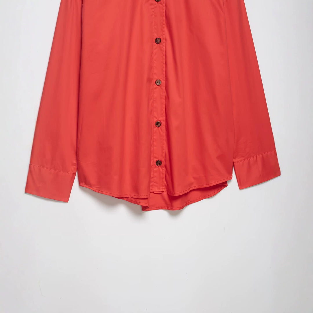 Damen Oversize Hemdjacke mit Stehkragen und durchgehender Knopfleiste Nord Taschen