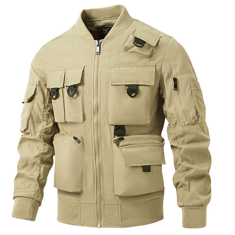 Herren  leichte Multitaschen-Bomberjacke im Pilotstil mit taktischen Schnallen, wasserabweisendem Nylon und elastischem Bund Nord Taschen