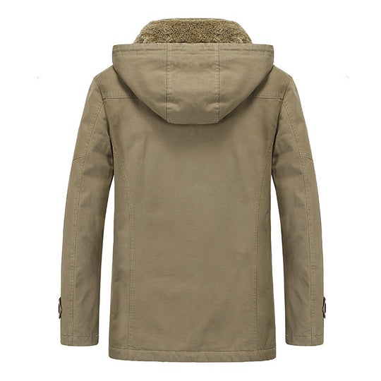 Herren Winddichter Canvas-Parka mit Teddyfleece-Innenfutter, Kapuze und Multifunktionstaschen Nord Taschen