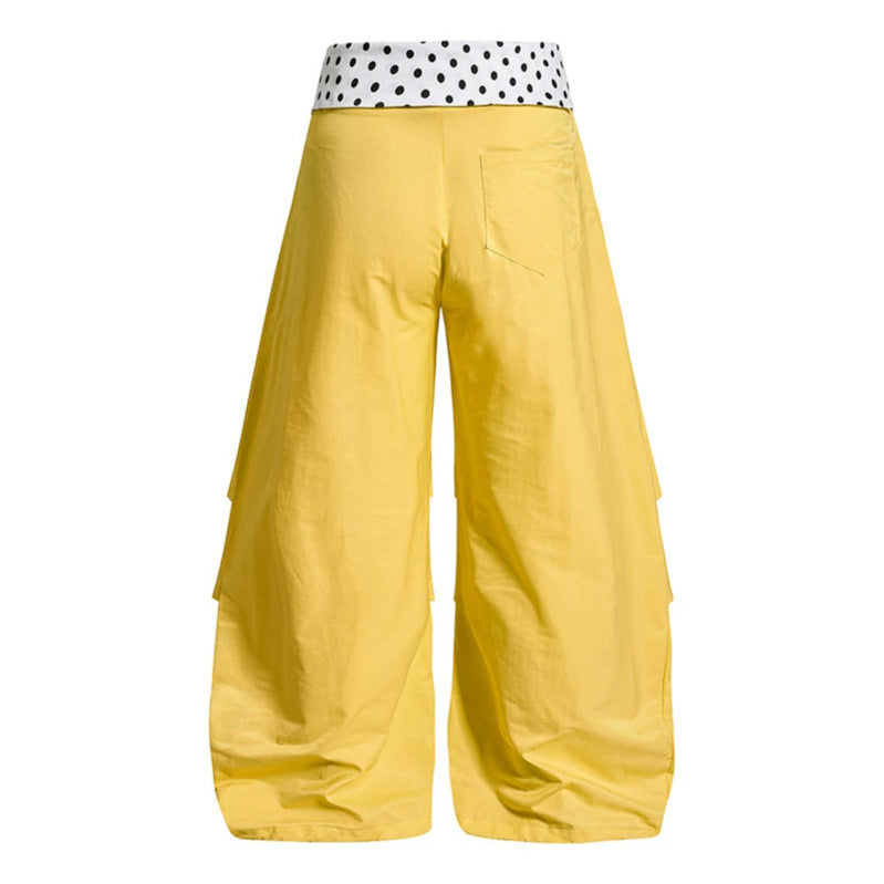 Damen Weite Palazzo-Loungehose mit Umschlagbund, Raffung am Bein und Applikations-Details Nord Taschen