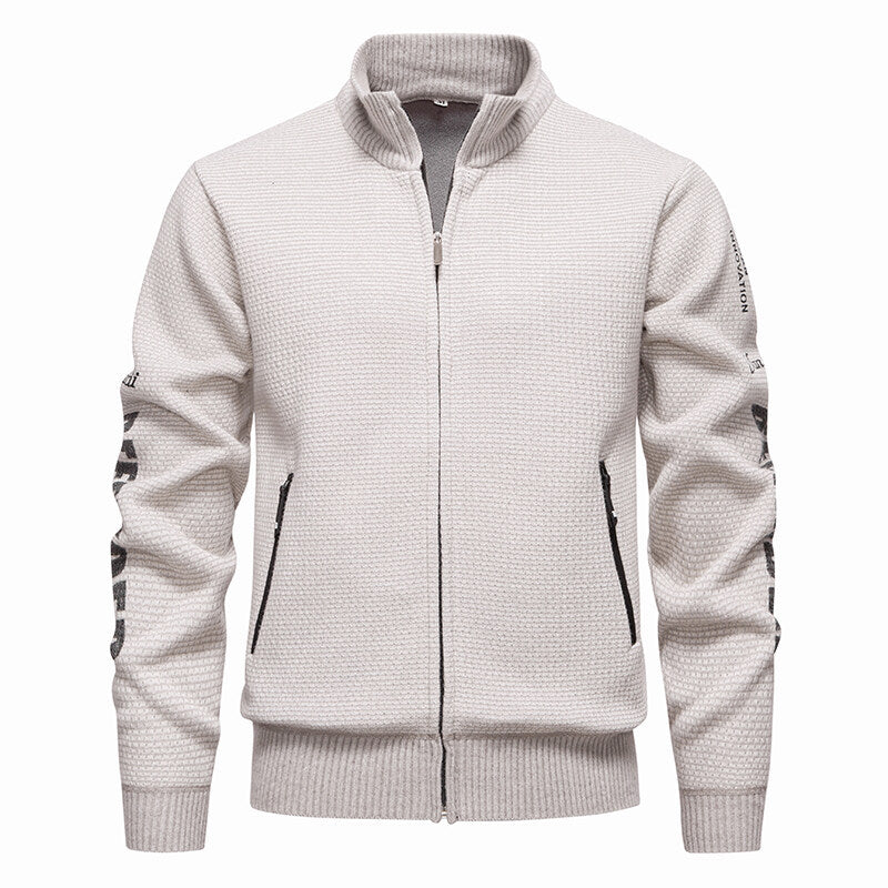 Herren Strukturierte Strickzipjacke mit Waffelstruktur, Stehkragen und Reißverschlusstaschen Nord Taschen