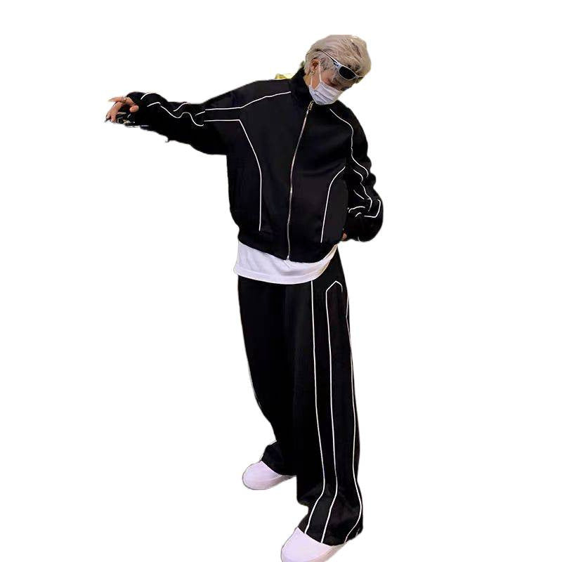 Unisex Oversize-Trainingsanzug-Set mit Kontrastpaspel, Reißverschlussjacke und weiter Bundhose Nord Taschen