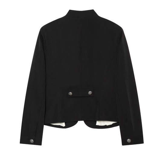 Damen Militärisch inspirierte Doppelreihige Kurzjacke mit Stehkragen und Epauletten Nord Taschen