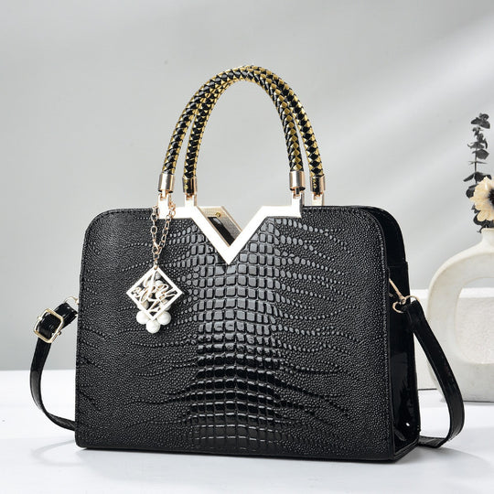 Damen elegante Handtasche mit luxuriöser Croco-Prägung und goldenen Akzenten Nord Taschen