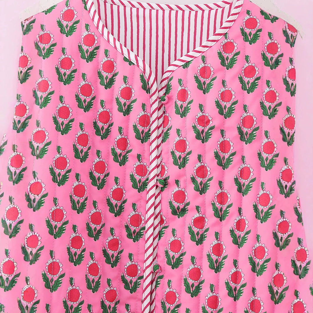 Damen Gepolsterte gesteppte Blusenjacke mit floralem Allover‑Print und Kontrastpaspel Nord Taschen