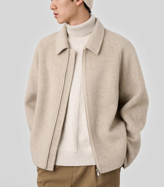 Herren Boxy‑Wollblouson mit verdecktem Zwei‑Wege‑Reißverschluss und Hemdkragen Nord Taschen