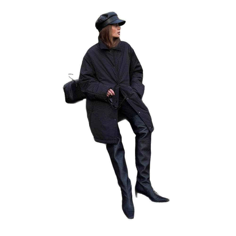 Damen Übergangs-Wintermantel mit minimalistischer Steppung, hochschließendem Kragen und Druckknopfverschluss Nord Taschen