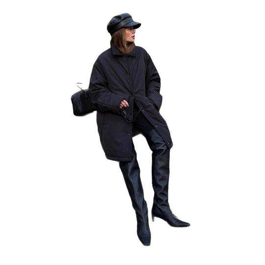 Damen Übergangs-Wintermantel mit minimalistischer Steppung, hochschließendem Kragen und Druckknopfverschluss Nord Taschen