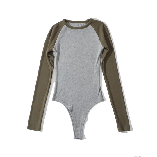 Damen Raglan-Bodysuit mit langen Ärmeln, Rippstruktur und Druckknopfverschluss Nord Taschen