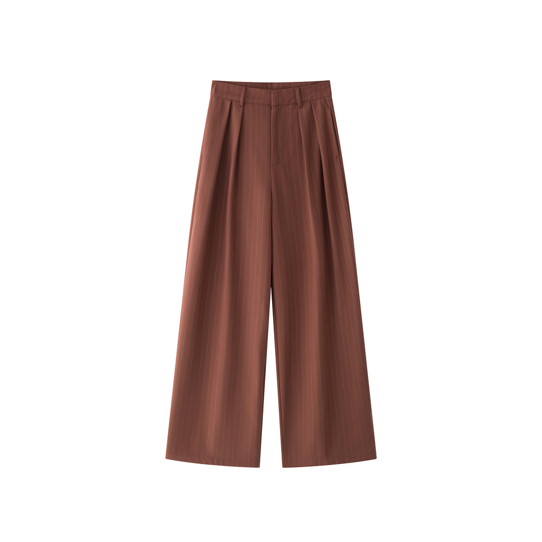 Damen Weite Hochtaillierte Bundfalten-Hose mit Nadelstreifen Nord Taschen