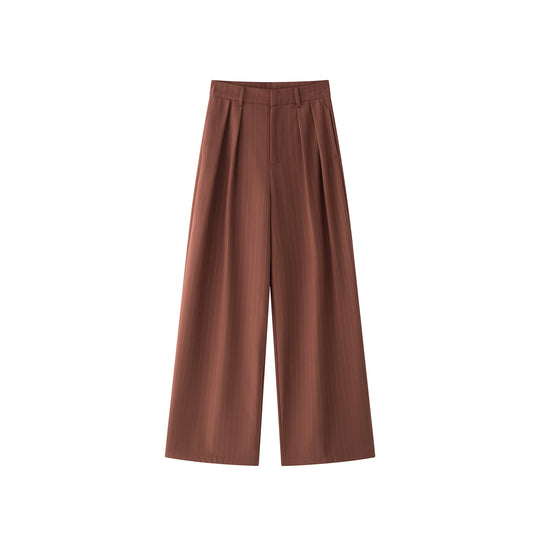 Damen Weite Hochtaillierte Bundfalten-Hose mit Nadelstreifen Nord Taschen