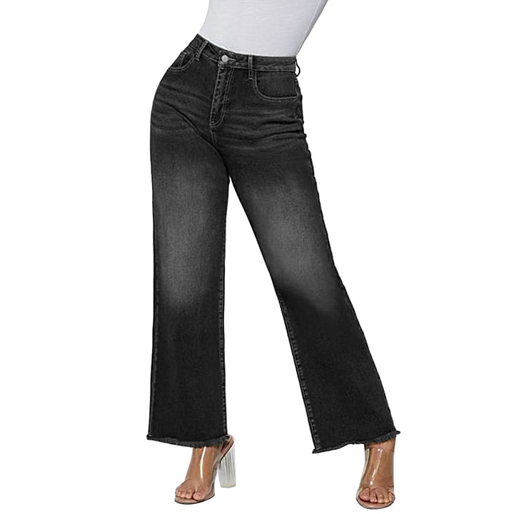 Damen weite knöchellange Jeans mit hohem Bund und rohem Saum Nord Taschen