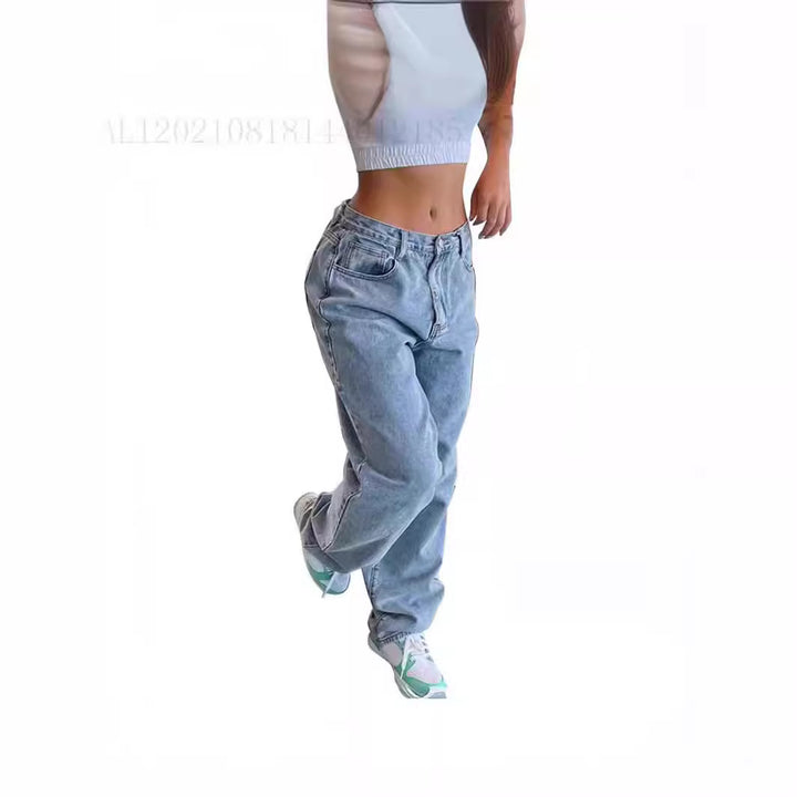 Damen relaxed-fit Baggy-Jeans mit hoher Taille und tiefem Schritt Nord Taschen
