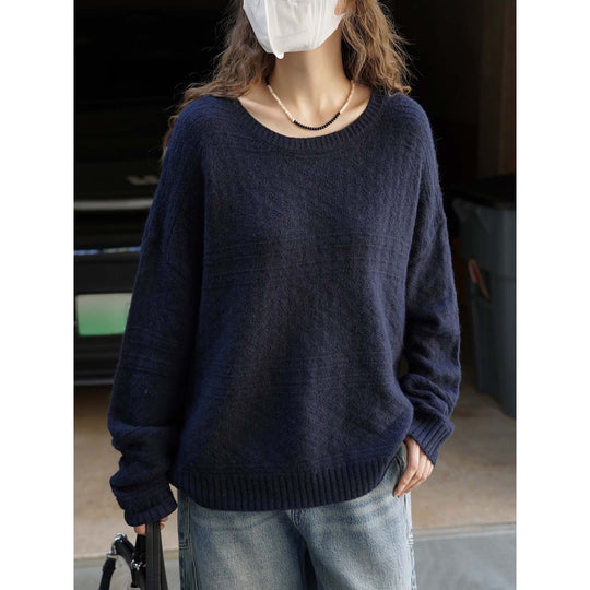 Damen Weicher Mohair-Optik Oversize-Pullover mit U-Boot-Ausschnitt Nord Taschen